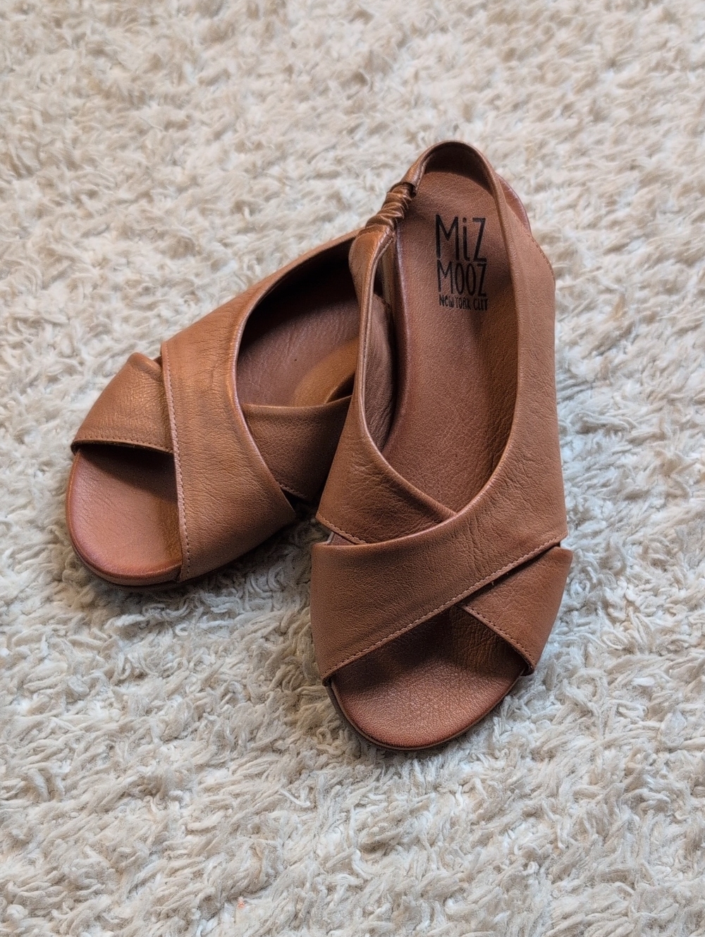 Miz Mooz Kids Tan Leather Crisscross Sandals